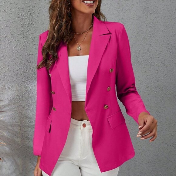 Hot Pink Elegant Women's Solid Double Breasted Blazer - Picture 1 of 7